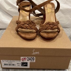 Christian Louboutin Ella 85mm Knotted Suede Strap Ankle Strap Block size 38/8